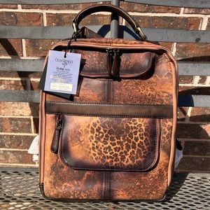 Old Gringo Brown Leopard Print Goat Suede Leather Backpack 12” x 14” NWT